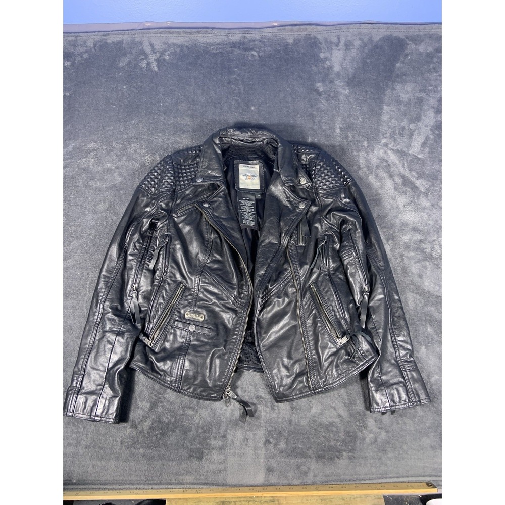 Harley Davidson Motorcycle Women's TripleVent Zip Leather Jacket Sz Small Black